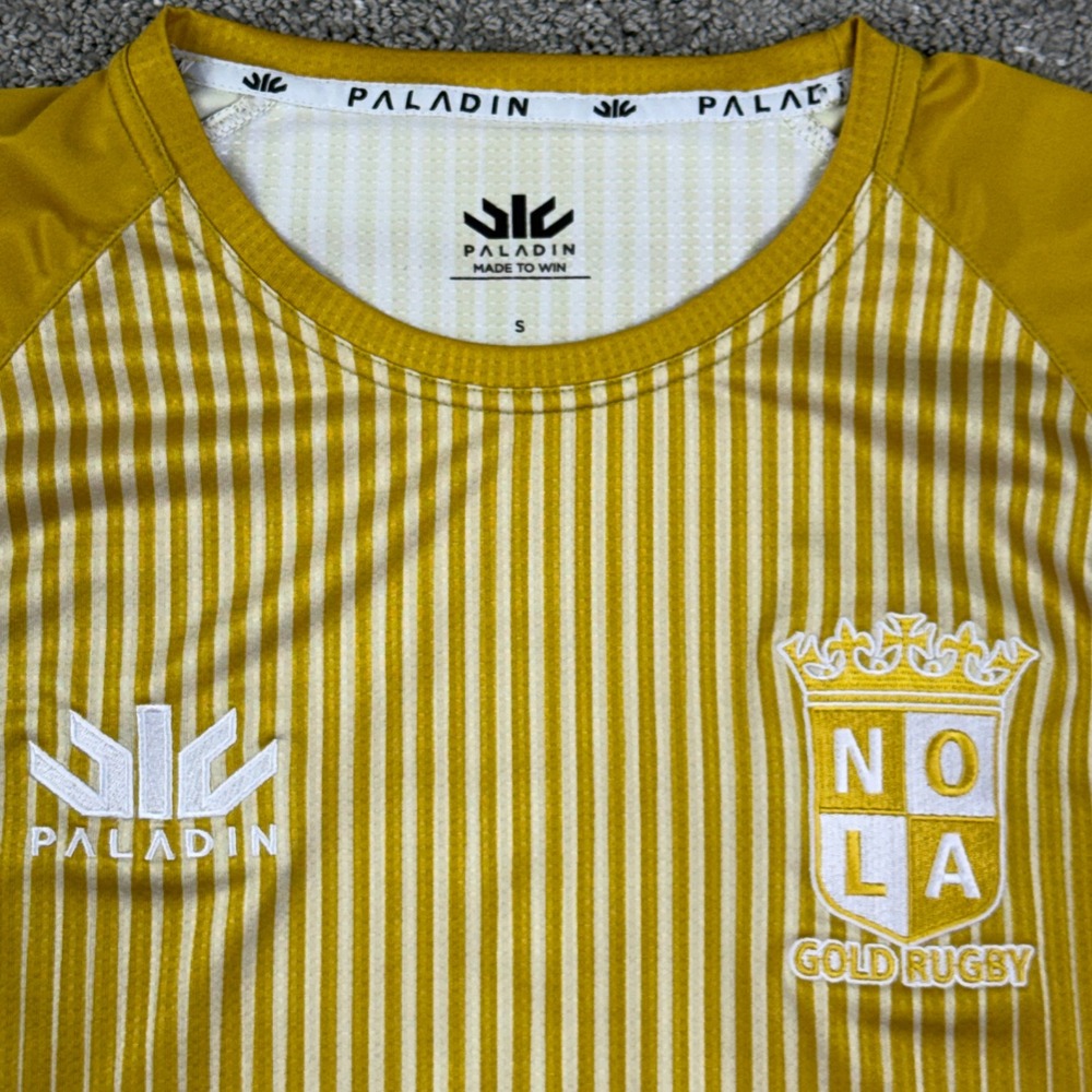 Paladin NOLA Gold Rugby Jersey Mens Small Gold Striped MLR Sportswear